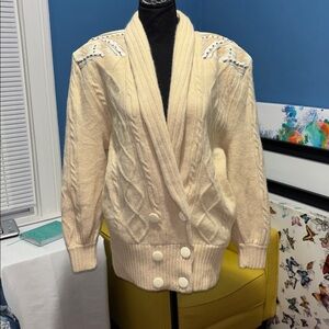 I.B DIFFUSION Vintage Women's Classic Cream Cardigan Size L